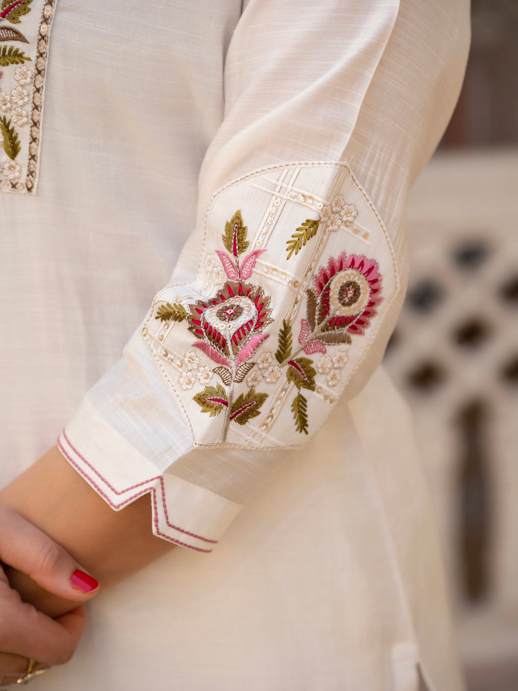 Lorenvalley Fashion White Viscose Mango Silk Multi Embroidery Sequins With Hand Work Kurta Pant Dupatta - Distacart