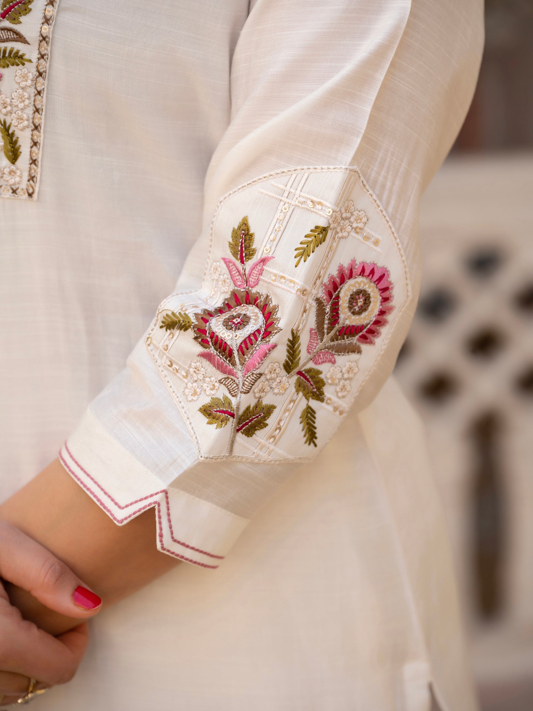 Lorenvalley Fashion White Viscose Mango Silk Multi Embroidery Sequins With Hand Work Kurta Pant Dupatta - Distacart