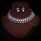 Tehzeeb Creations Silver Plated Lavender Colour Stone Jewellery Choker Necklace Set With Matching Pair of Stud Earrings