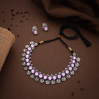 Tehzeeb Creations Silver Plated Lavender Colour Stone Jewellery Choker Necklace Set With Matching Pair of Stud Earrings