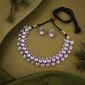 Tehzeeb Creations Silver Plated Lavender Colour Stone Jewellery Choker Necklace Set With Matching Pair of Stud Earrings