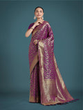 Monjolika Fashion Scintilla Purple Banarasi Satin Silk Meenakari zari weaving Pattern Saree - Distacart