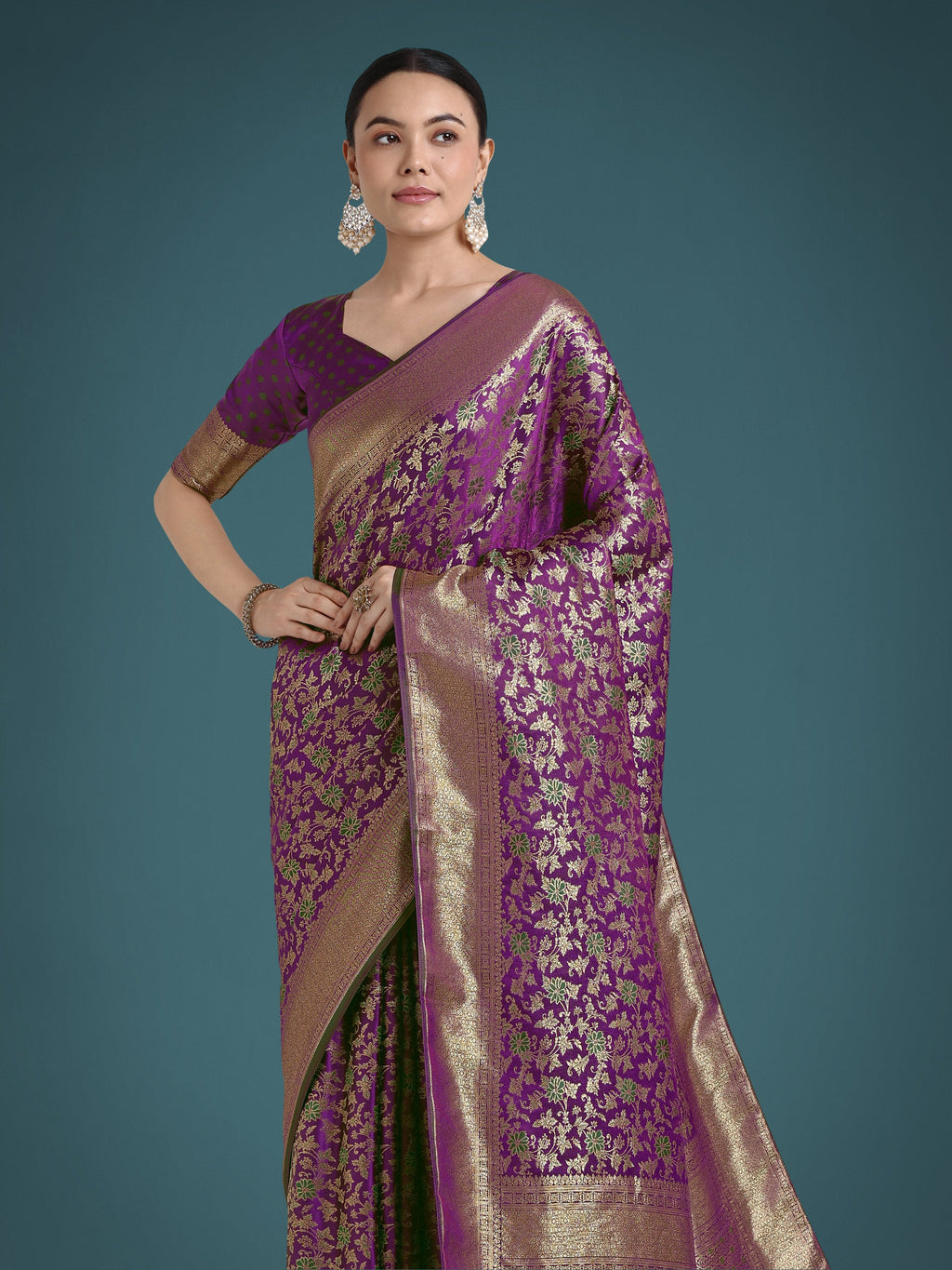 Monjolika Fashion Scintilla Purple Banarasi Satin Silk Meenakari zari weaving Pattern Saree - Distacart