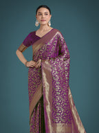 Monjolika Fashion Scintilla Purple Banarasi Satin Silk Meenakari zari weaving Pattern Saree - Distacart