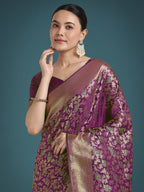 Monjolika Fashion Scintilla Purple Banarasi Satin Silk Meenakari zari weaving Pattern Saree - Distacart