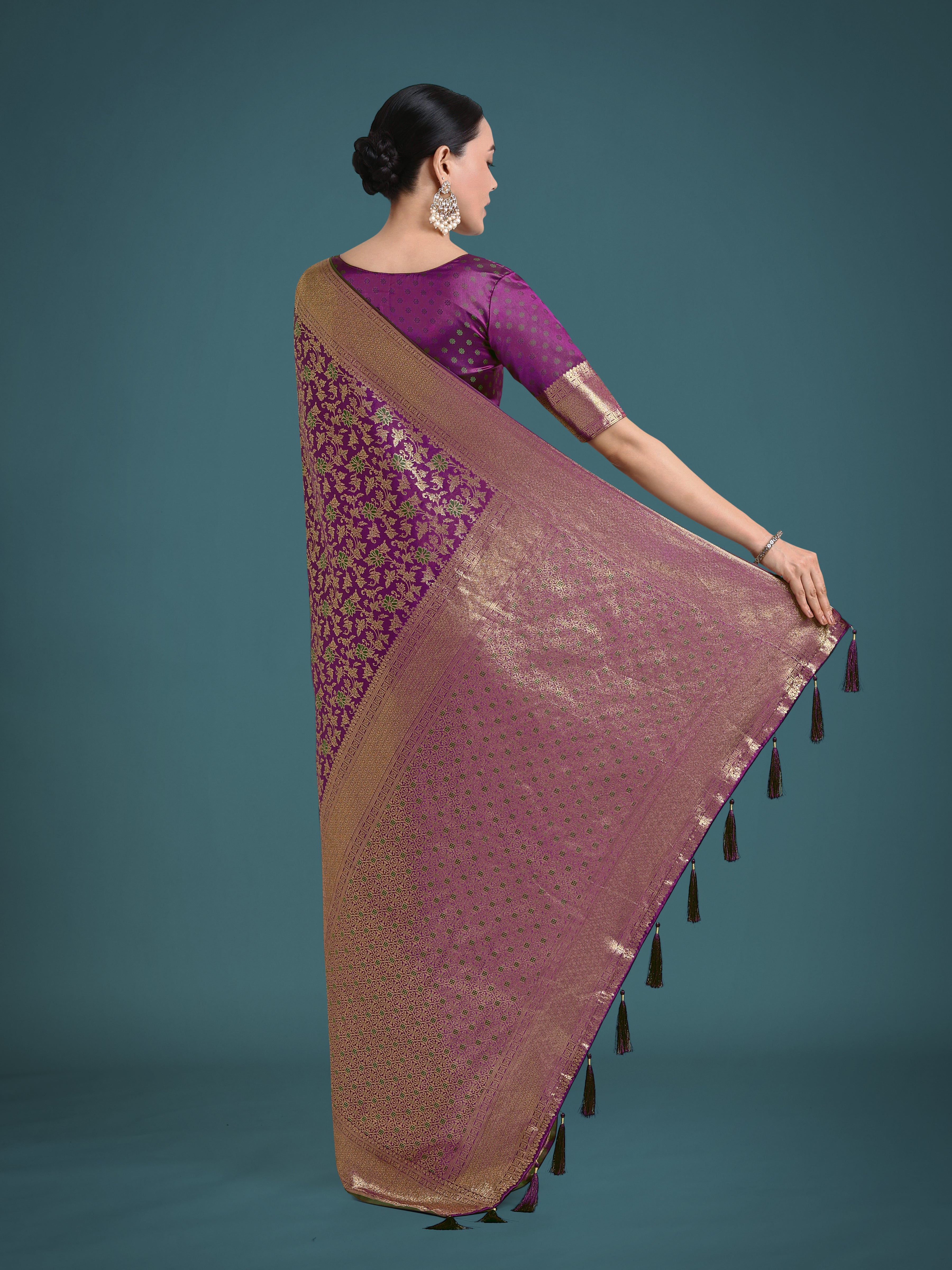Monjolika Fashion Scintilla Purple Banarasi Satin Silk Meenakari zari weaving Pattern Saree - Distacart