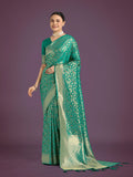 Monjolika Fashion Scintilla Turquoise Banarasi Satin Silk Meenakari zari weaving Pattern Saree - Distacart