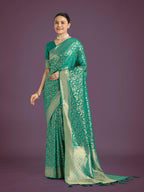 Monjolika Fashion Scintilla Turquoise Banarasi Satin Silk Meenakari zari weaving Pattern Saree - Distacart