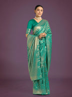 Monjolika Fashion Scintilla Turquoise Banarasi Satin Silk Meenakari zari weaving Pattern Saree - Distacart