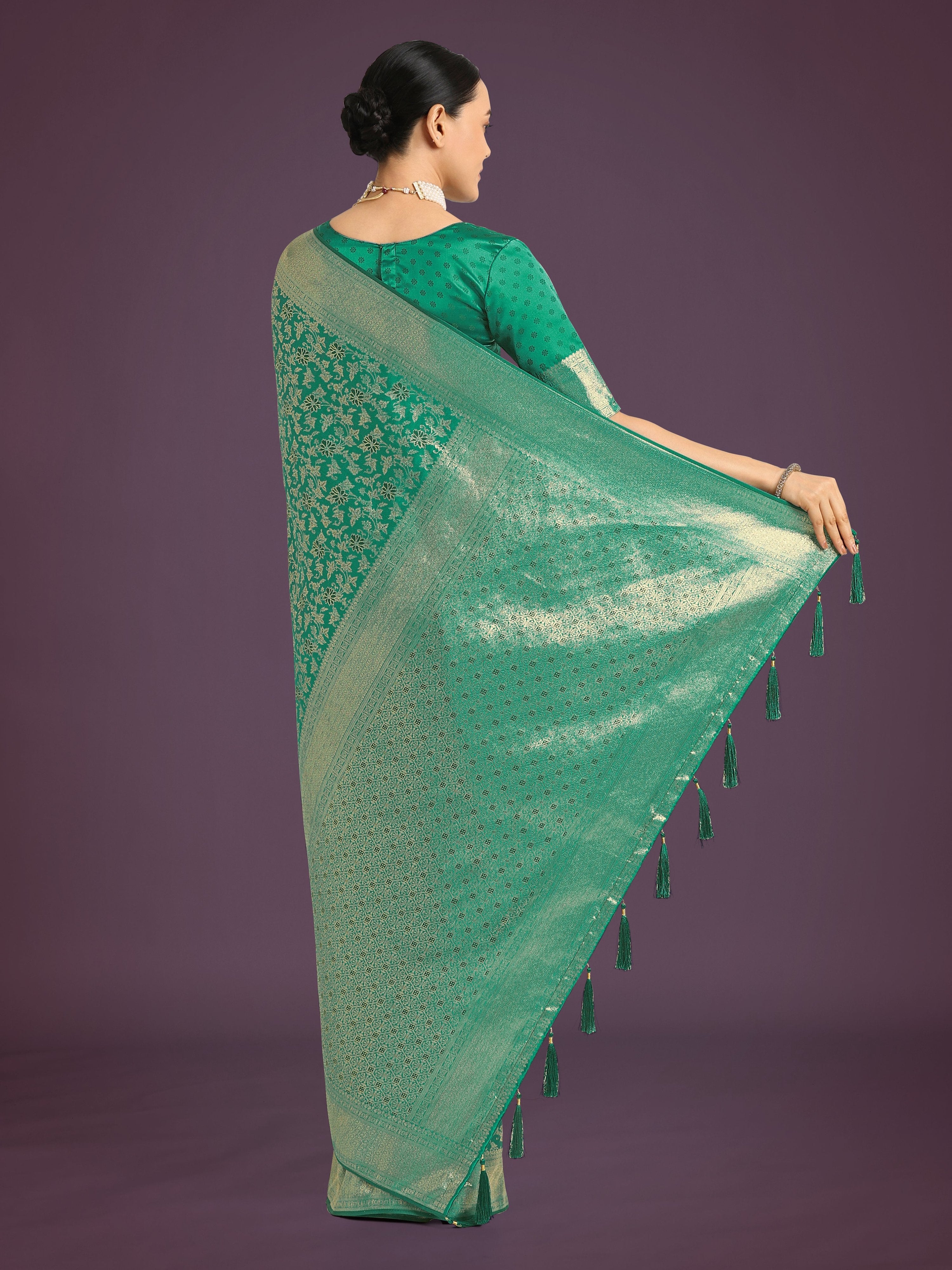 Monjolika Fashion Scintilla Turquoise Banarasi Satin Silk Meenakari zari weaving Pattern Saree - Distacart