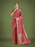 Monjolika Fashion Scintilla Magenta Banarasi Satin Silk Meenakari zari weaving Pattern Saree