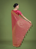 Monjolika Fashion Scintilla Magenta Banarasi Satin Silk Meenakari zari weaving Pattern Saree
