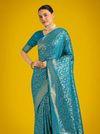 Monjolika Fashion Scintilla Sky blue Banarasi Satin Silk Meenakari zari weaving Pattern Saree - Distacart