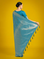 Monjolika Fashion Scintilla Sky blue Banarasi Satin Silk Meenakari zari weaving Pattern Saree - Distacart