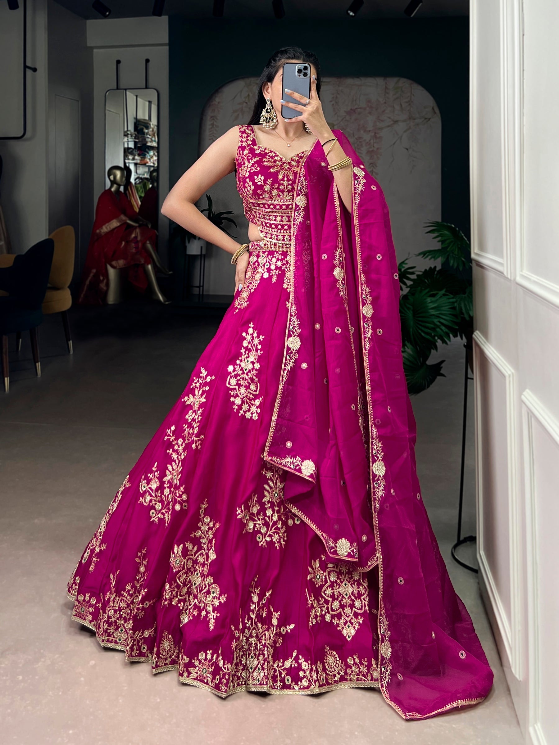 Lorenvalley Fashion Pink Naysha Silk Sequins And Thread Embroidery Work With Lace Border Lehenga Choli With Dupatta - Distacart