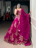 Lorenvalley Fashion Pink Naysha Silk Sequins And Thread Embroidery Work With Lace Border Lehenga Choli With Dupatta - Distacart