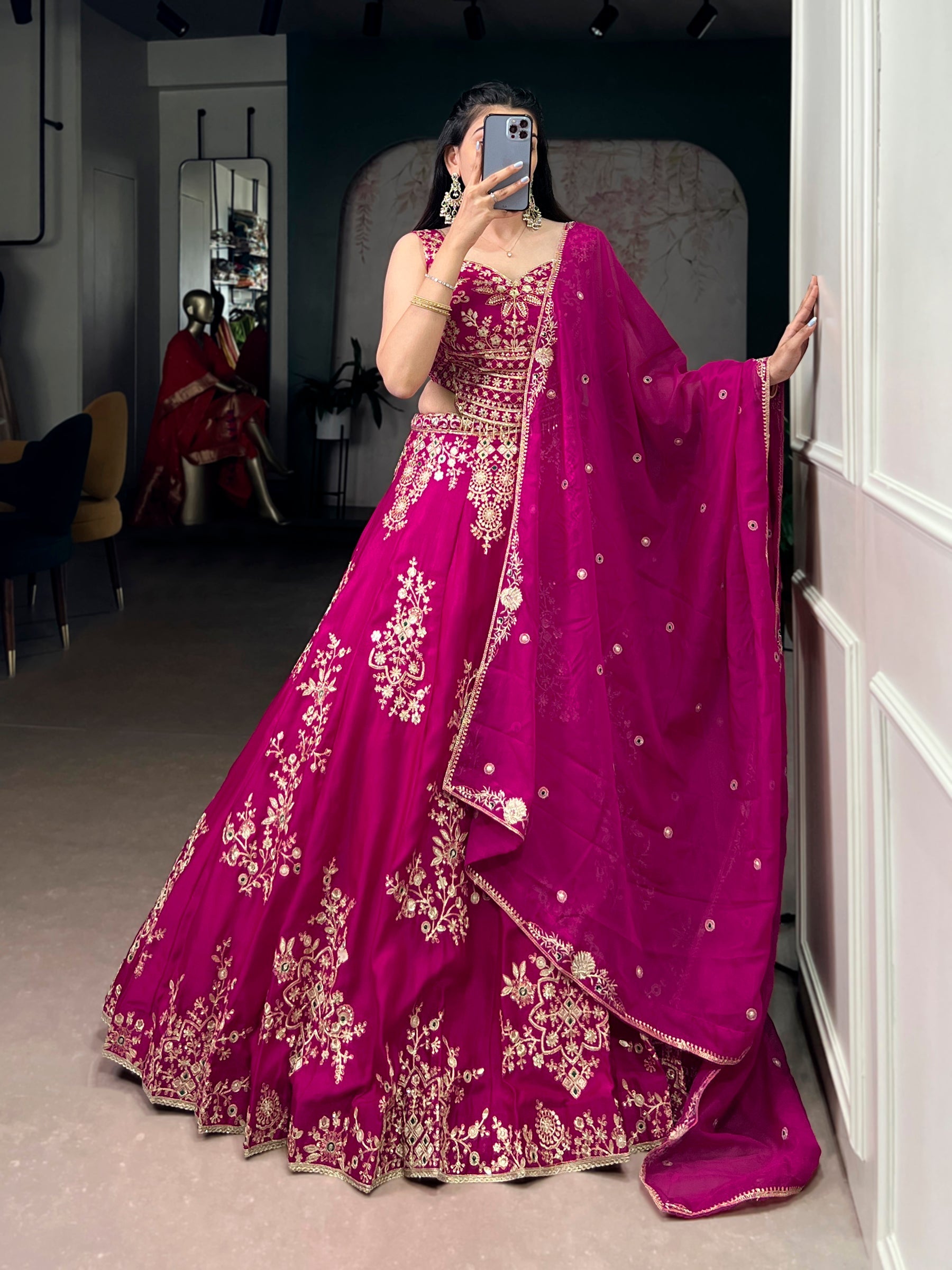 Lorenvalley Fashion Pink Naysha Silk Sequins And Thread Embroidery Work With Lace Border Lehenga Choli With Dupatta - Distacart