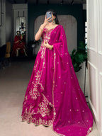 Lorenvalley Fashion Pink Naysha Silk Sequins And Thread Embroidery Work With Lace Border Lehenga Choli With Dupatta - Distacart