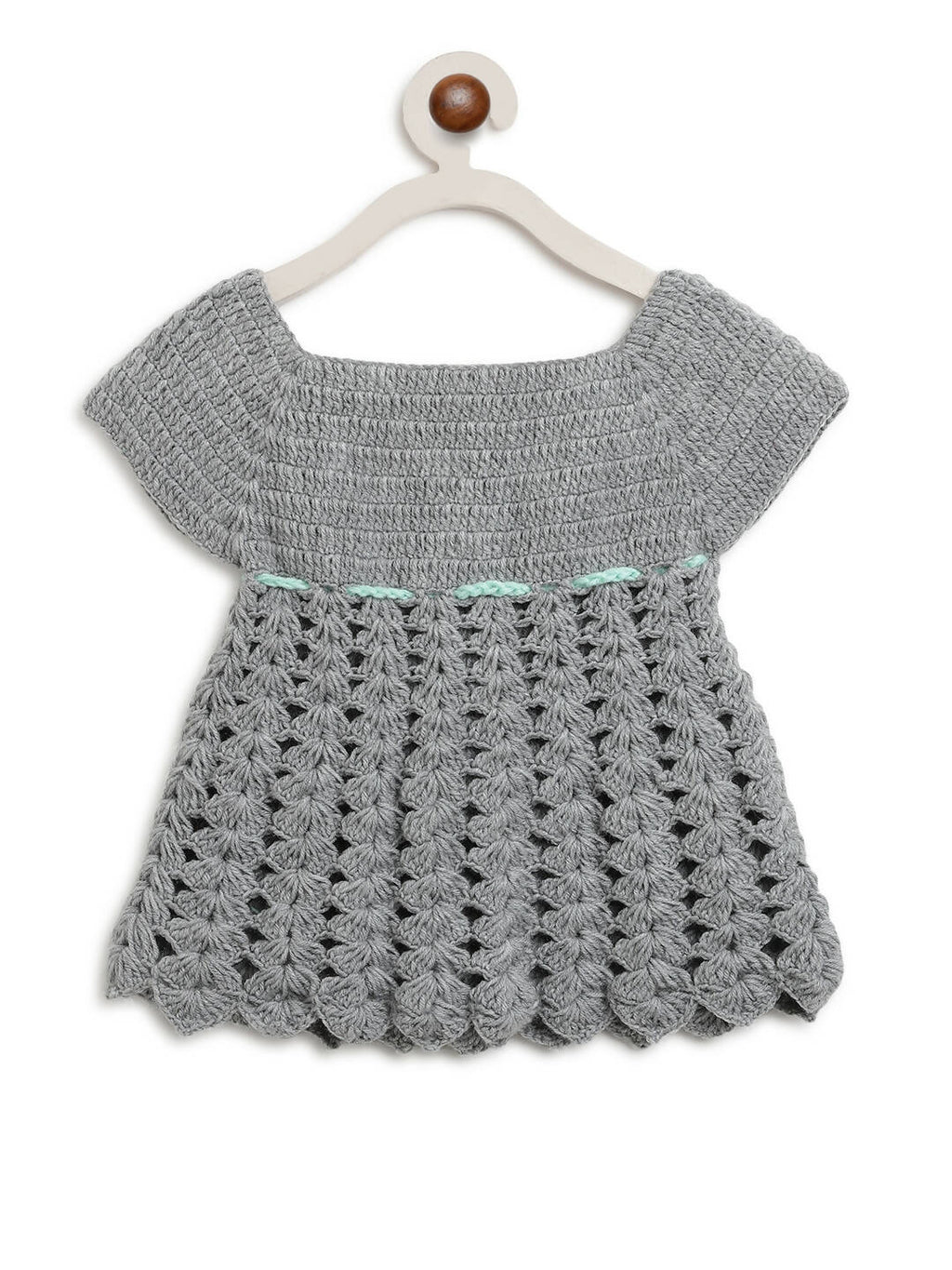ChutPut Hand knitted Crochet Maharani Wool Dress For Baby Girls - Green