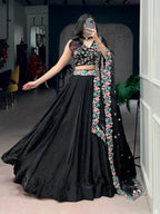 Lorenvalley Fashion Black Fendy Satin Sequins and Thread Embroidery Work Belt Lehenga Choli with Dupatta - Distacart