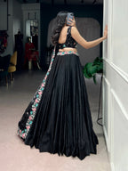 Lorenvalley Fashion Black Fendy Satin Sequins and Thread Embroidery Work Belt Lehenga Choli with Dupatta - Distacart