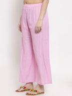 TAG 7 Women Pink Solid Flared Palazzos