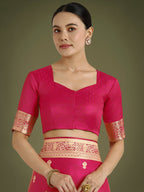 Monjolika Fashion Hot Pink With Gold Bordar Banarasi Woven Satin Saree