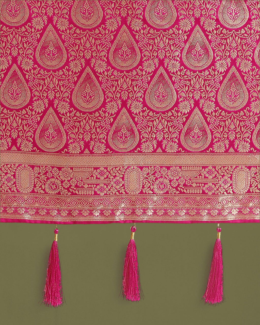 Monjolika Fashion Hot Pink With Gold Bordar Banarasi Woven Satin Saree