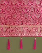 Monjolika Fashion Hot Pink With Gold Bordar Banarasi Woven Satin Saree