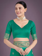 Monjolika Fashion Turquoise With Gold Bordar Banarasi Woven Satin Saree