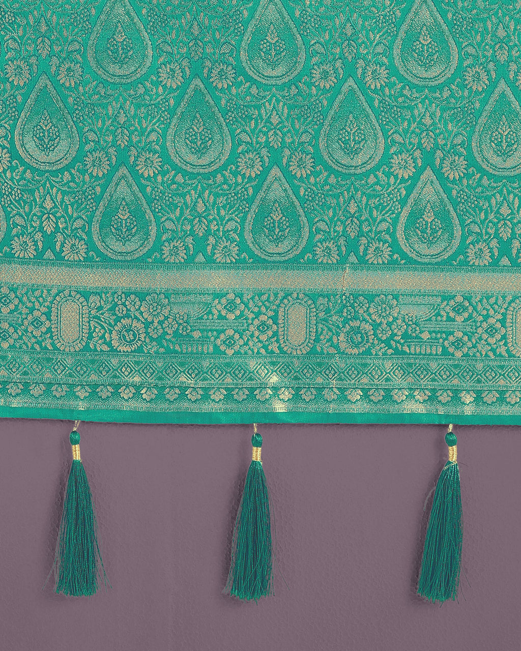 Monjolika Fashion Turquoise With Gold Bordar Banarasi Woven Satin Saree