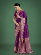 Monjolika Fashion Purple With Gold Bordar Banarasi Woven Satin Saree - Distacart