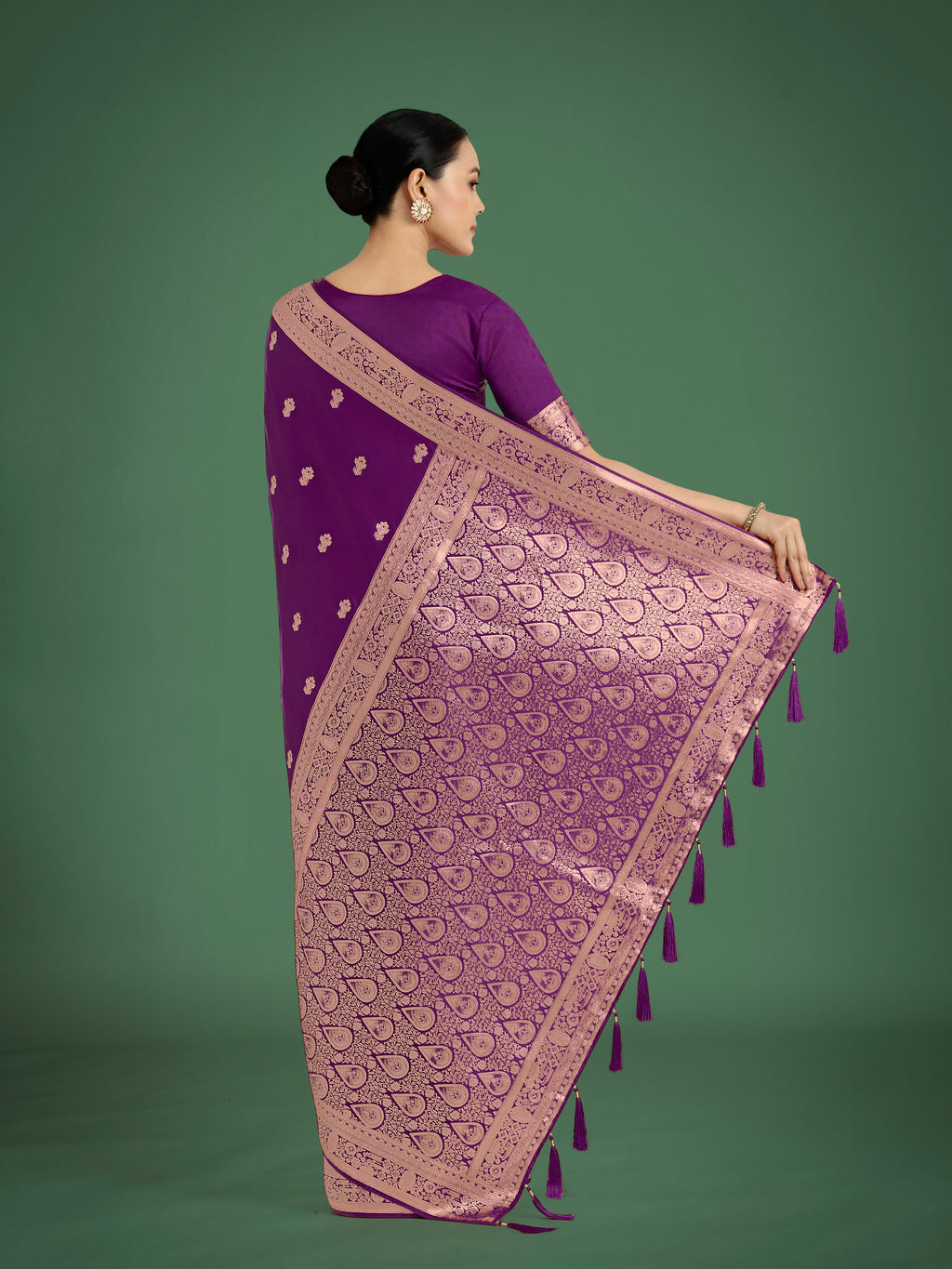 Monjolika Fashion Purple With Gold Bordar Banarasi Woven Satin Saree - Distacart
