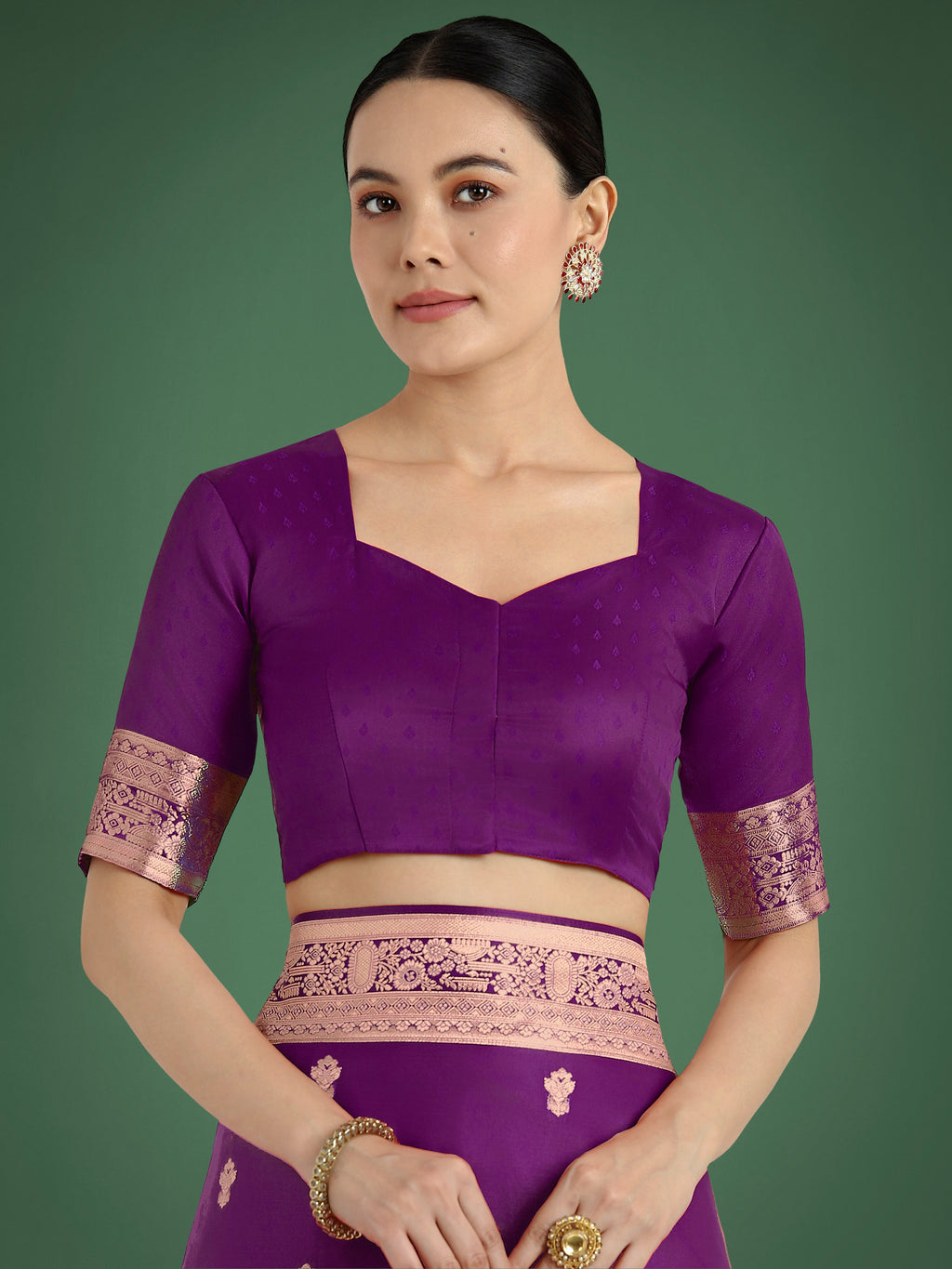 Monjolika Fashion Purple With Gold Bordar Banarasi Woven Satin Saree - Distacart