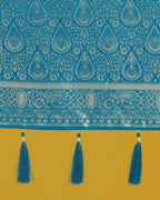 Monjolika Fashion Cyan blue With Gold Bordar Banarasi Woven Satin Saree