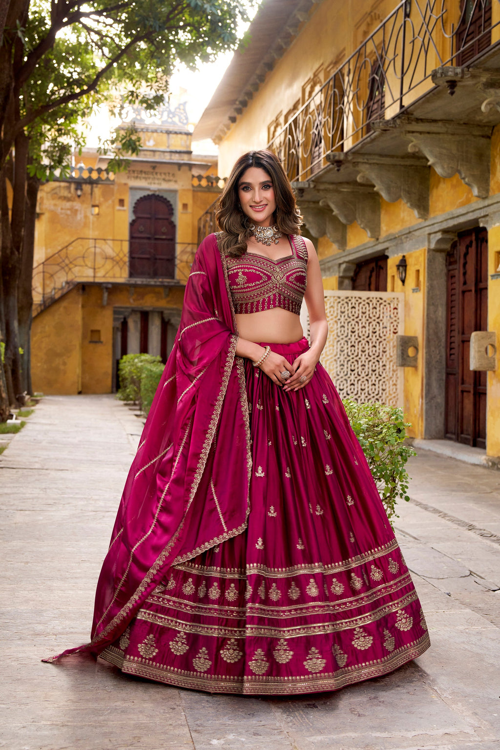 Lorenvalley Fashion Magenta Rangoli Sequins and Thread Embroidery Work Lehenga Choli with Dupatta - Distacart