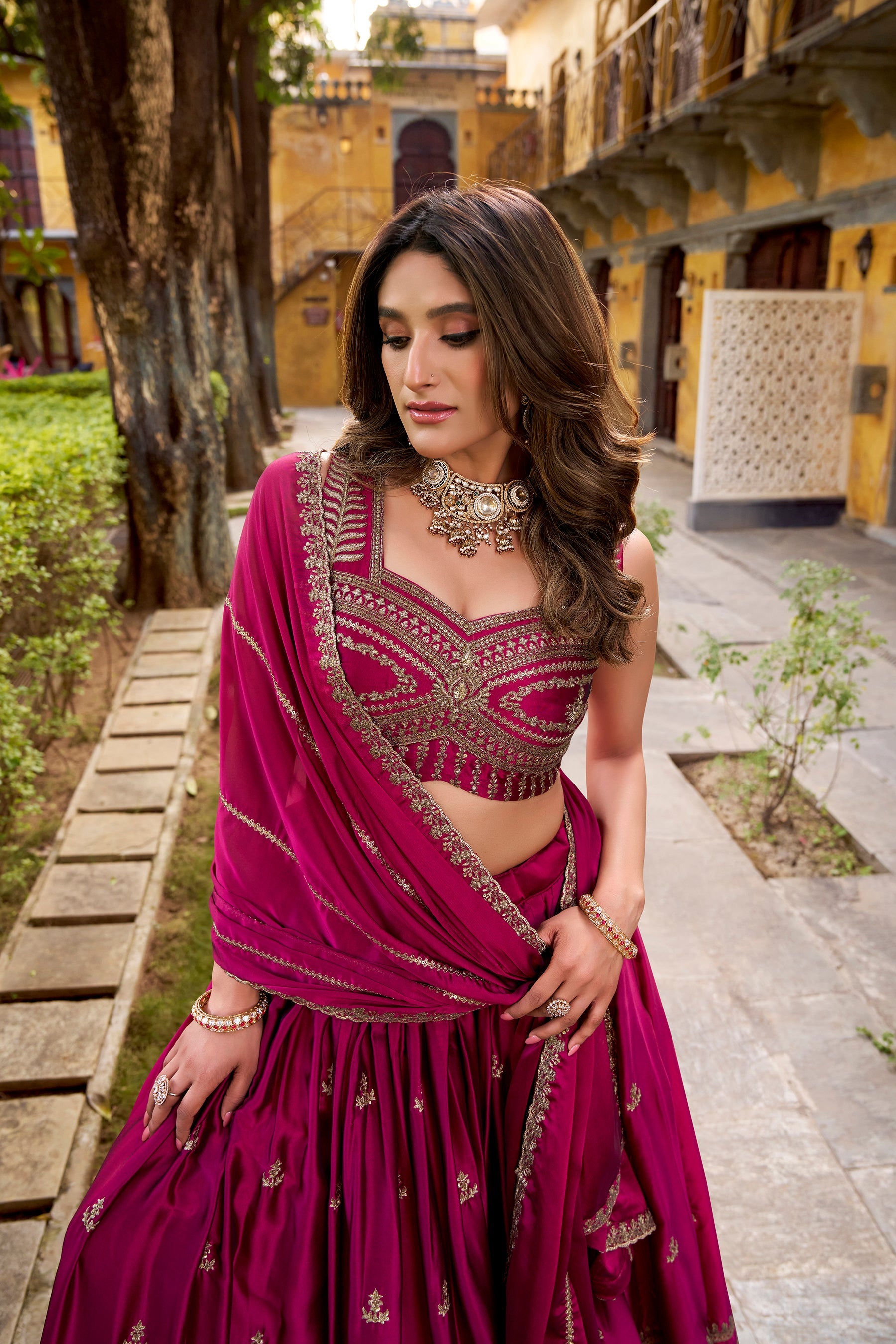 Lorenvalley Fashion Magenta Rangoli Sequins and Thread Embroidery Work Lehenga Choli with Dupatta - Distacart