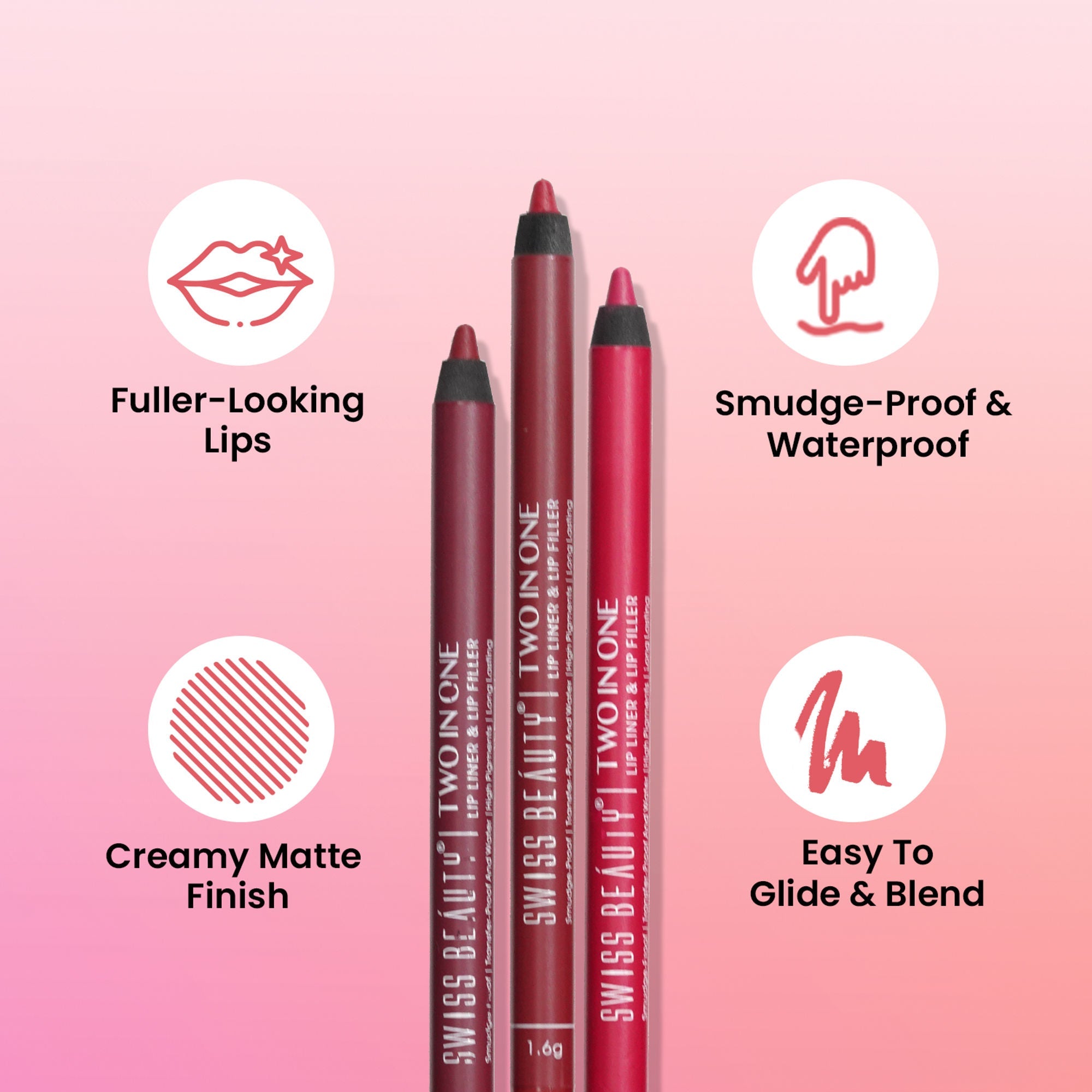 Swiss Beauty Two In One Lip Liner & Lip Filler - Clear Red - Distacart