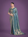 Monjolika Fashion Flattering Cyan blue Banarasi Satin Silk Zari Weaving Work Designer Saree - Distacart