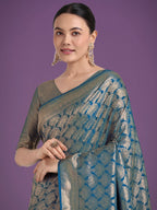 Monjolika Fashion Flattering Cyan blue Banarasi Satin Silk Zari Weaving Work Designer Saree - Distacart