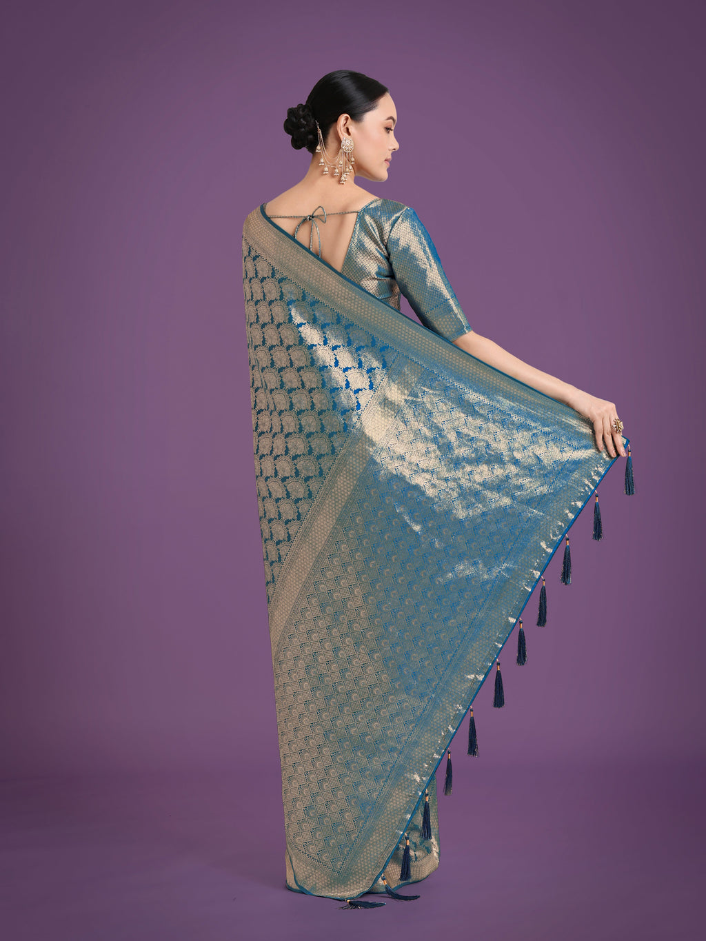 Monjolika Fashion Flattering Cyan blue Banarasi Satin Silk Zari Weaving Work Designer Saree - Distacart
