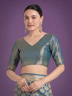 Monjolika Fashion Flattering Cyan blue Banarasi Satin Silk Zari Weaving Work Designer Saree - Distacart