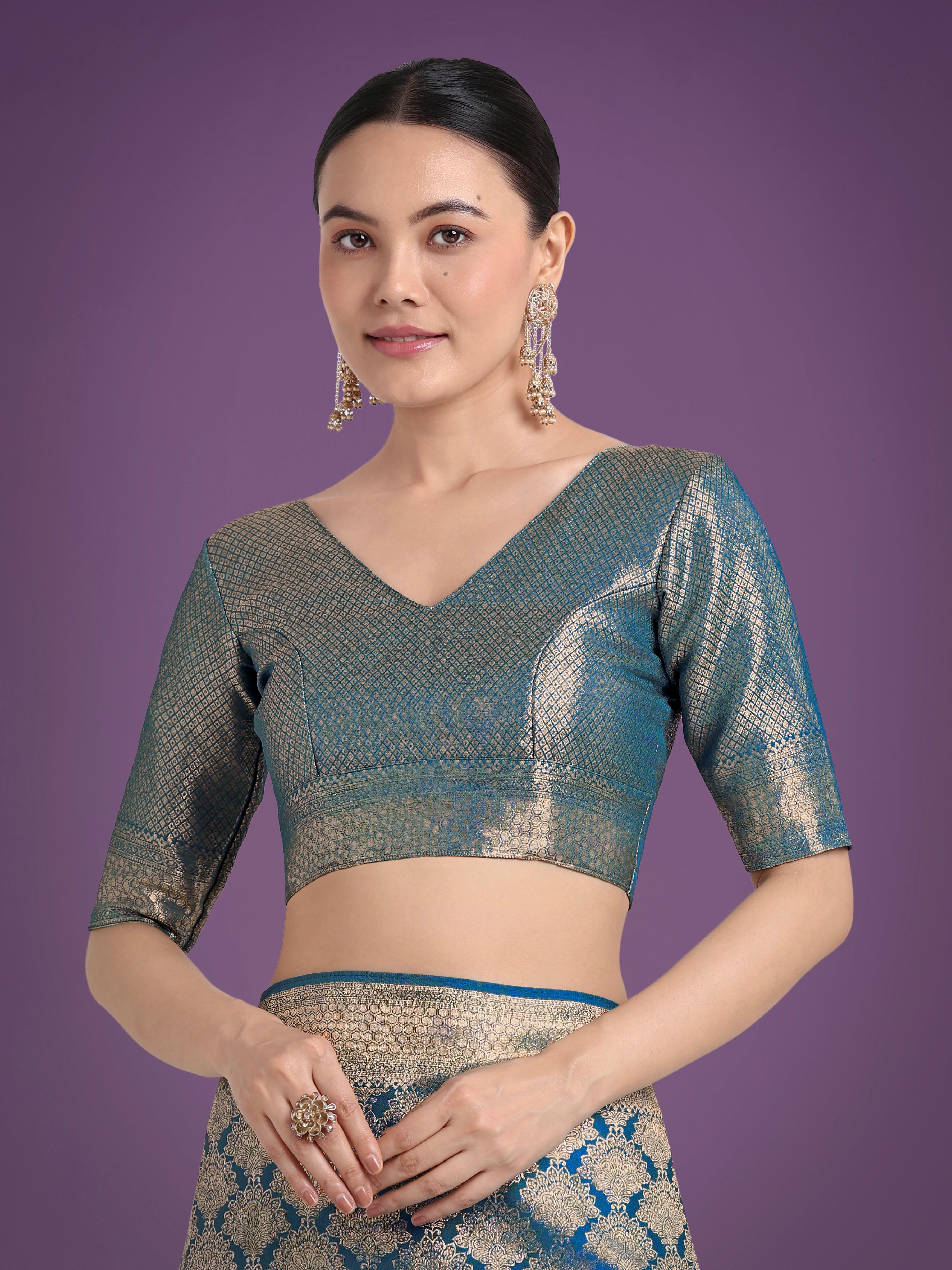 Monjolika Fashion Flattering Cyan blue Banarasi Satin Silk Zari Weaving Work Designer Saree - Distacart