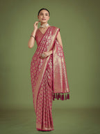 Monjolika Fashion Flattering Dark Pink Banarasi Satin Silk Zari Weaving Work Designer Saree - Distacart