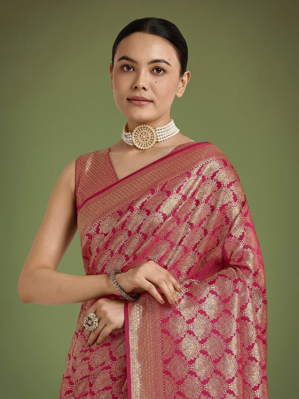 Monjolika Fashion Flattering Dark Pink Banarasi Satin Silk Zari Weaving Work Designer Saree - Distacart