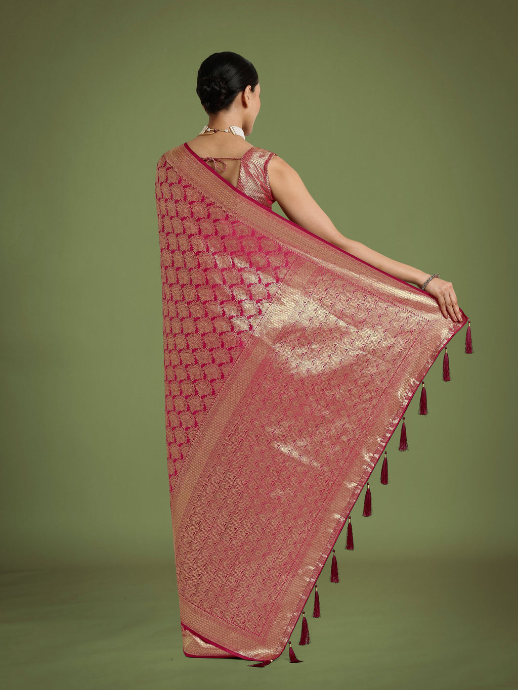 Monjolika Fashion Flattering Dark Pink Banarasi Satin Silk Zari Weaving Work Designer Saree - Distacart