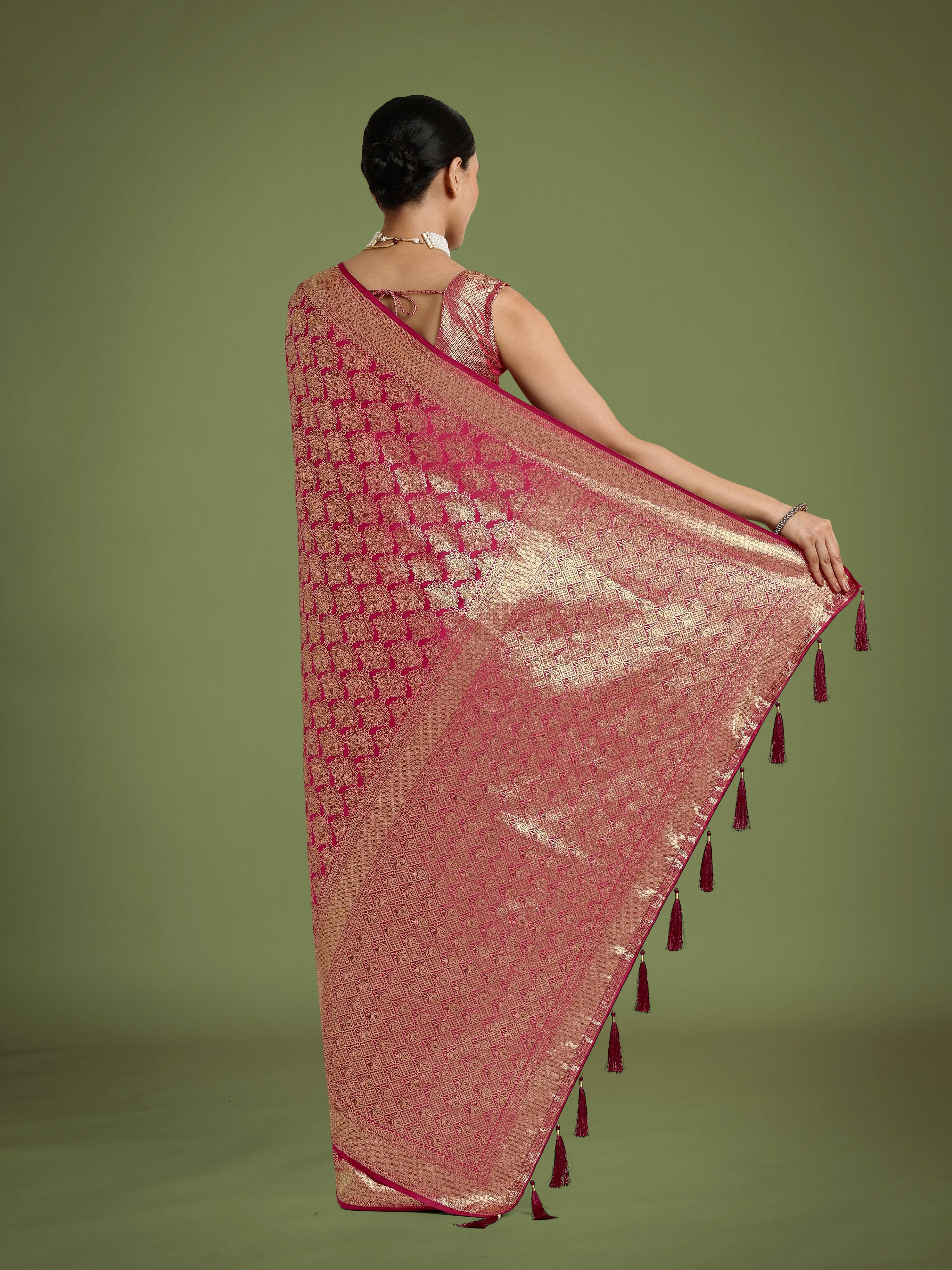Monjolika Fashion Flattering Dark Pink Banarasi Satin Silk Zari Weaving Work Designer Saree - Distacart