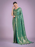 Monjolika Fashion Flattering Turquoise Banarasi Satin Silk Zari Weaving Work Designer Saree - Distacart