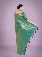 Monjolika Fashion Flattering Turquoise Banarasi Satin Silk Zari Weaving Work Designer Saree - Distacart