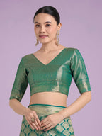 Monjolika Fashion Flattering Turquoise Banarasi Satin Silk Zari Weaving Work Designer Saree - Distacart